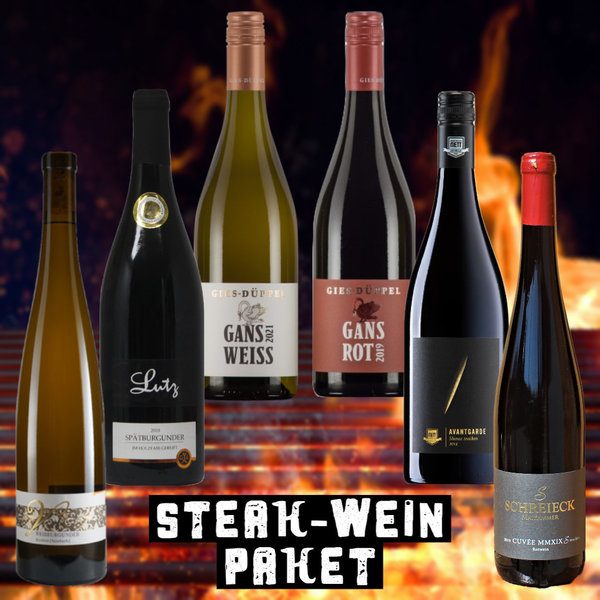 Steak-Wein-Paket | 6 tolle Weine | Passend als Begleiter zum Steak | Alle aus der Pfalz